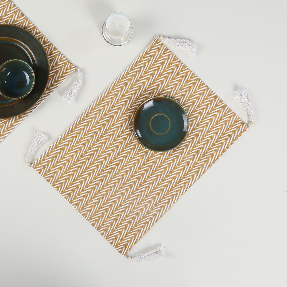 Nilkamal Leaf Design Cotton Placemat Set Of 4 Yellow