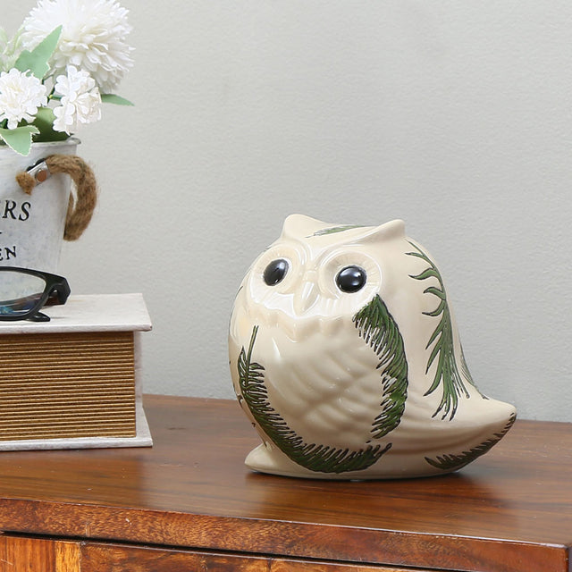Nilkamal Decorative Owl Ceramic Showpiece (Green & White)