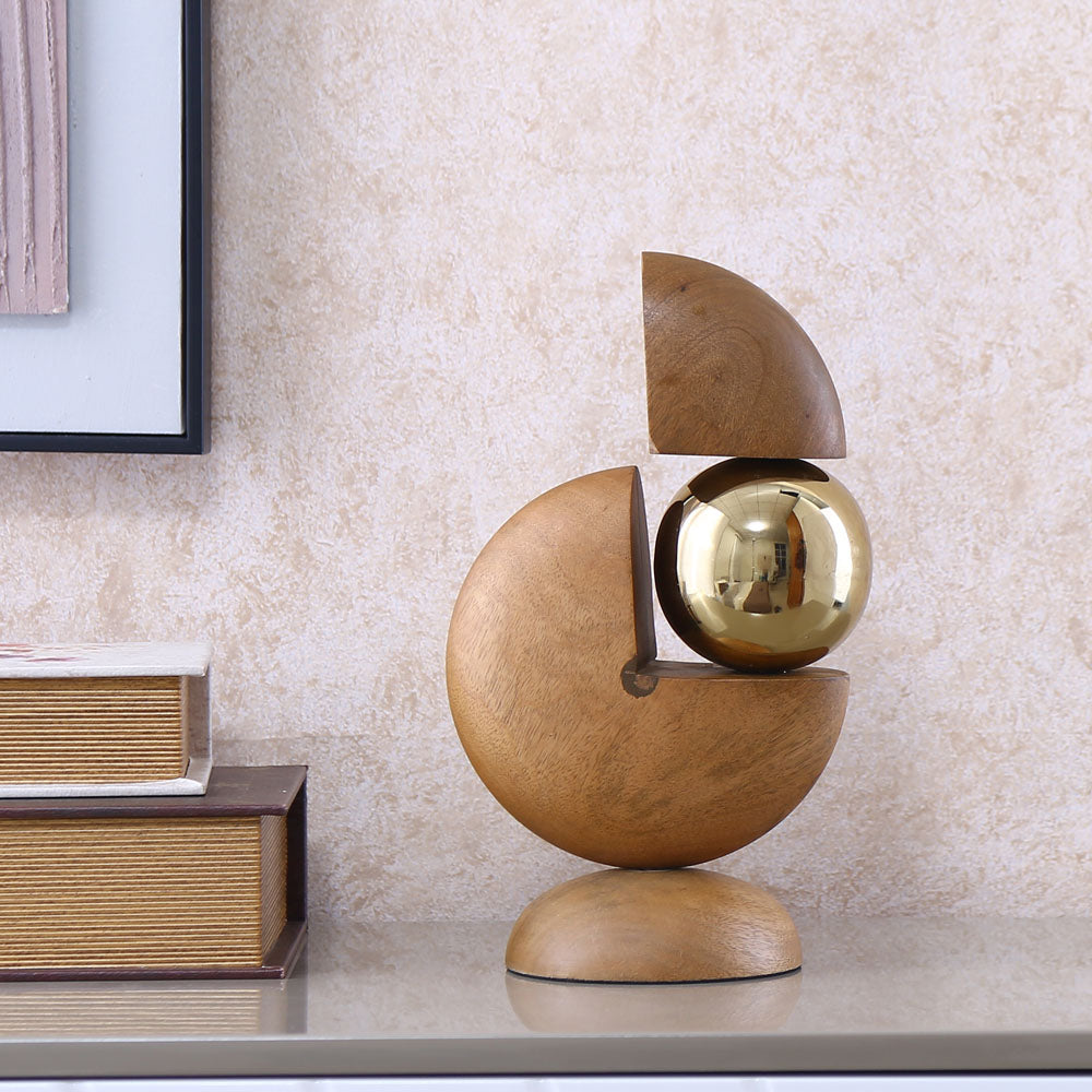 Nilkamal Abstract Wooden and Steel Table Decor Showpiece (Gold & Brown)