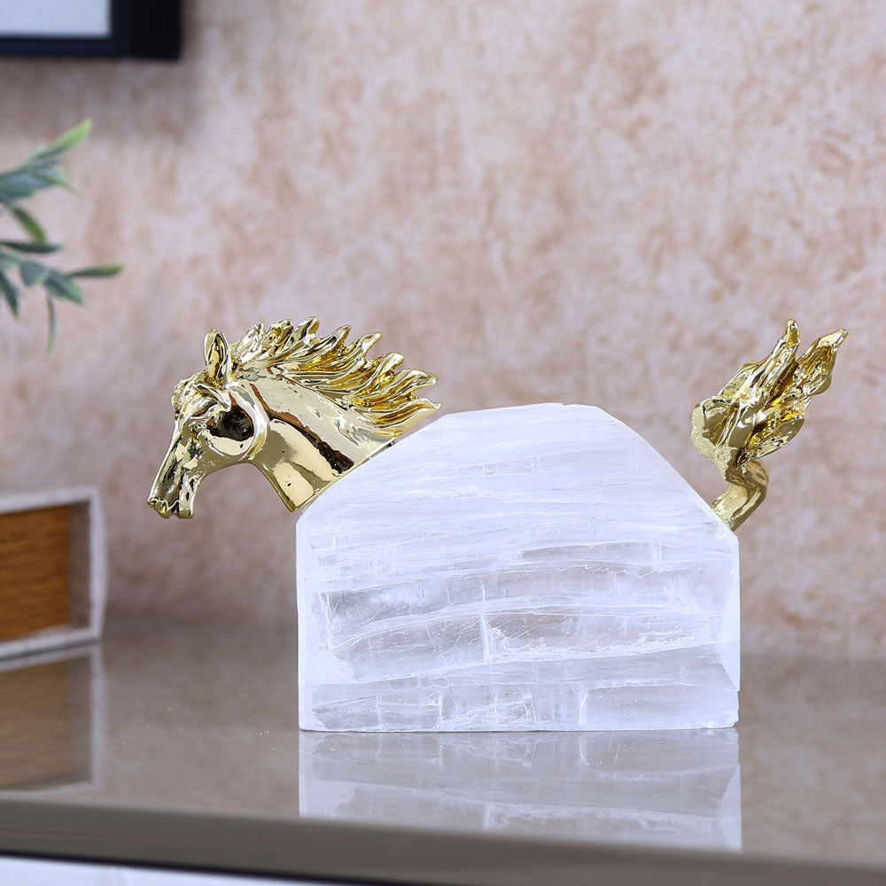 Nilkamal Abstract Horse Stone & Metal Showpiece (White & Gold)