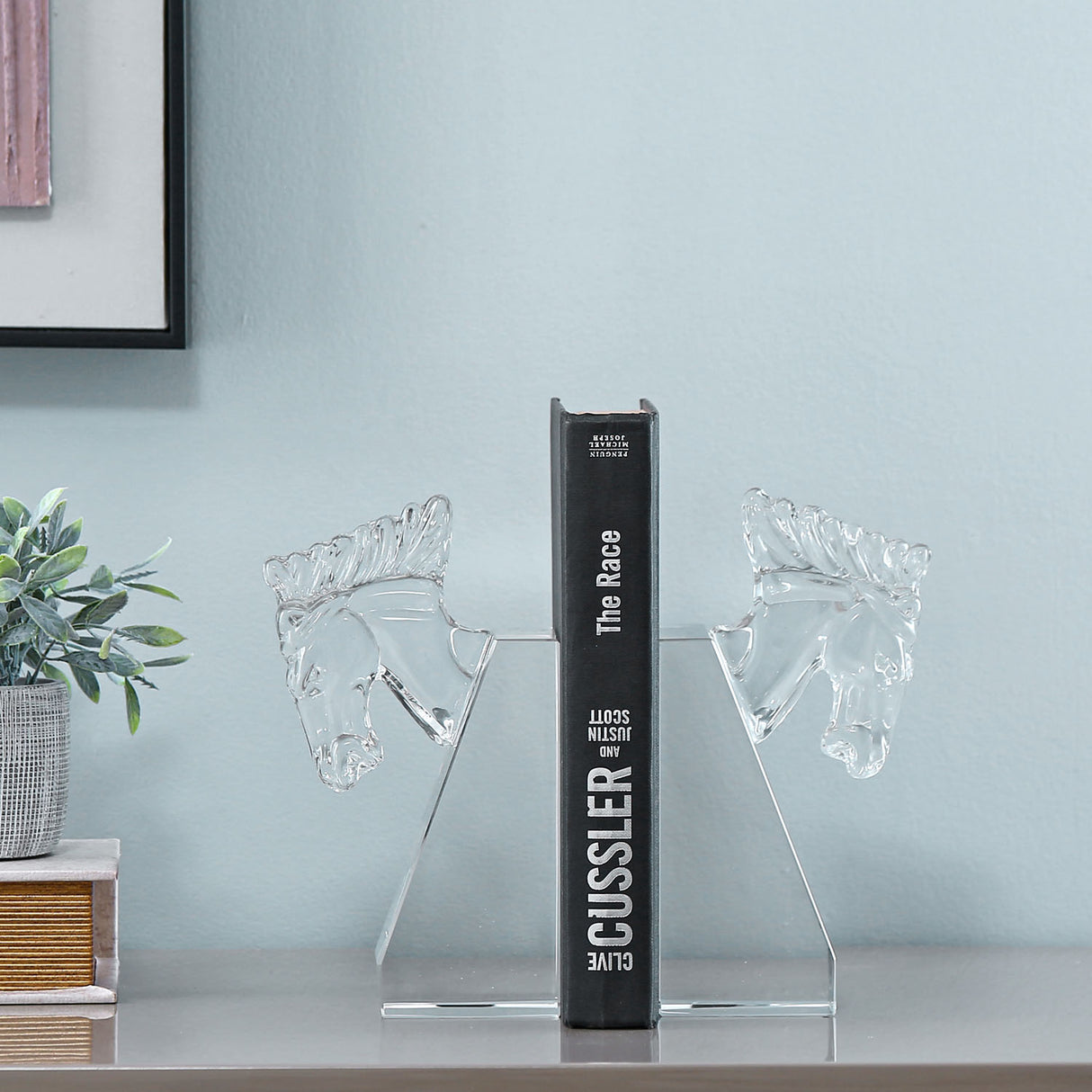 Nilkamal Horse Head Crystal Bookends Set of 2 (Transparent)
