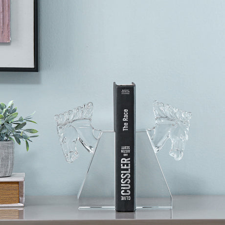 Nilkamal Horse Head Crystal Bookends Set of 2 (Transparent)