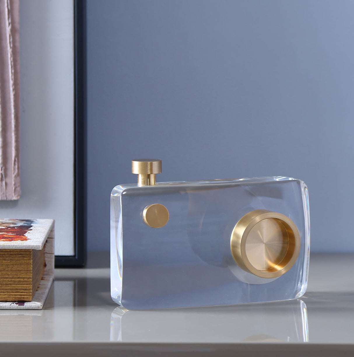 Nilkamal Crystal Camera Decorative Showpiece (Large, Gold & Transparent)