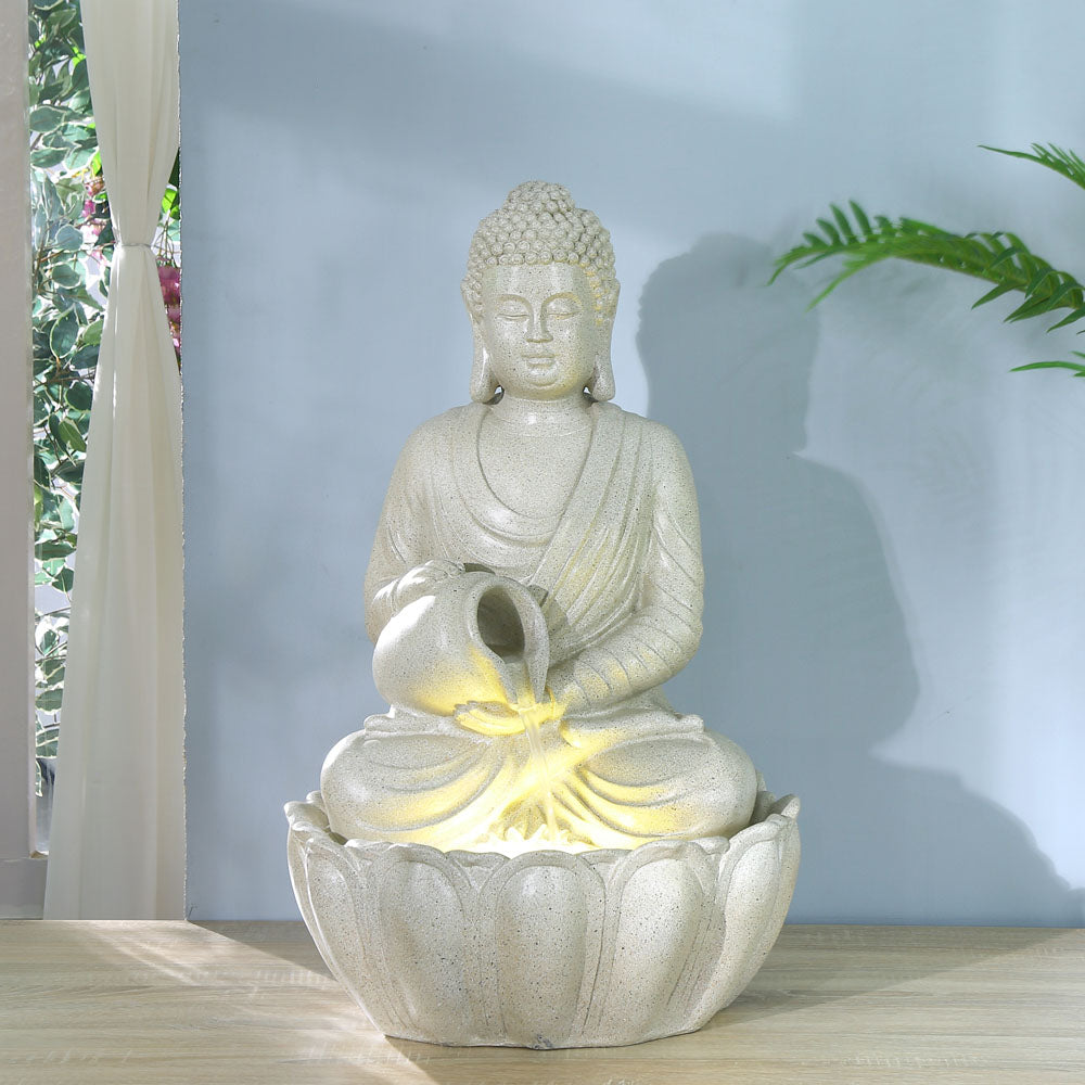 Nilkamal Decorative Buddha With Bowl Polyresin Water Fountain (Sand)