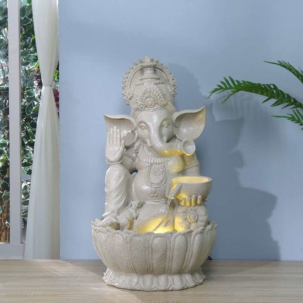 Nilkamal Decorative Ganesha On Lotus Polyresin Water Fountain (Sand)