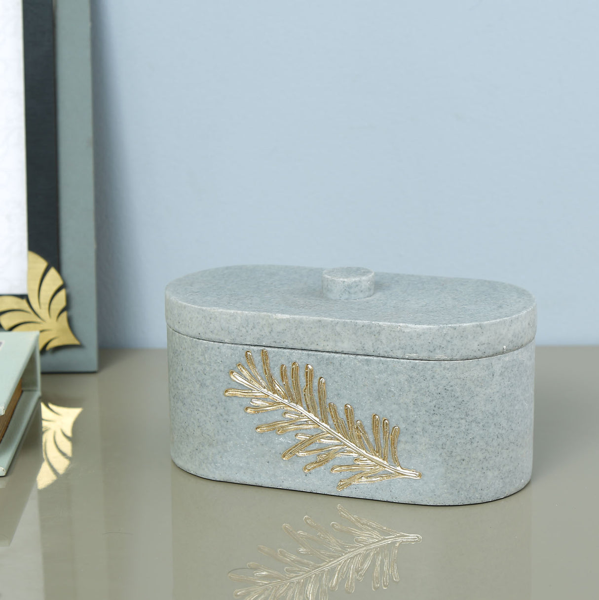 Nilkamal Leaf Design Polyresin Storage Box Organiser Grey