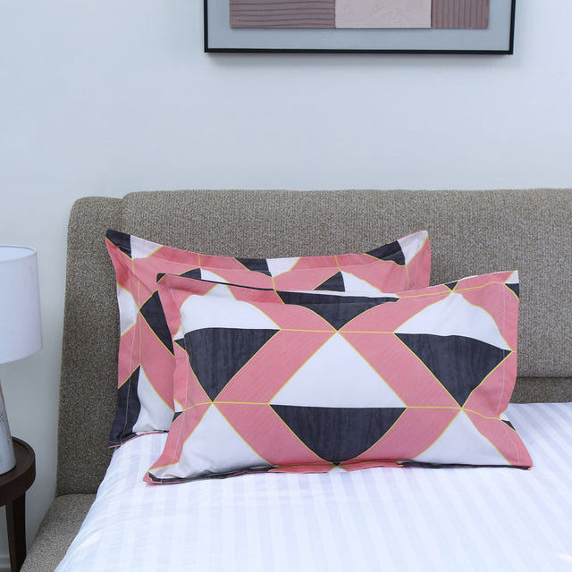 Nilkamal Triangles Design Microfiber 17 X 27 Pillow Covers Set Of 2 Pink Grey