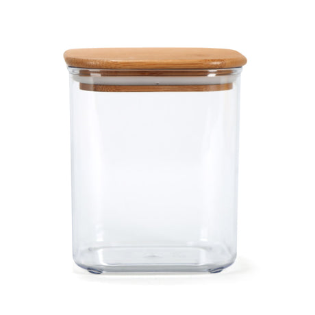 Square Shape 1100 ml Container with Bamboo Lid (Transparent)