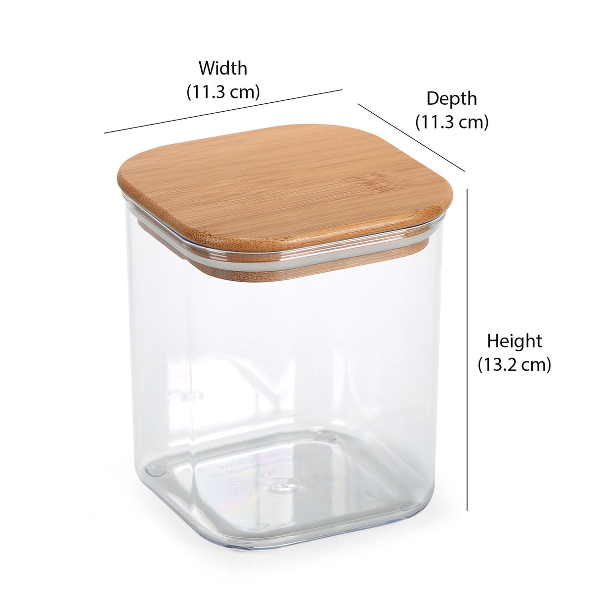 Square Shape 1100 ml Container with Bamboo Lid (Transparent)