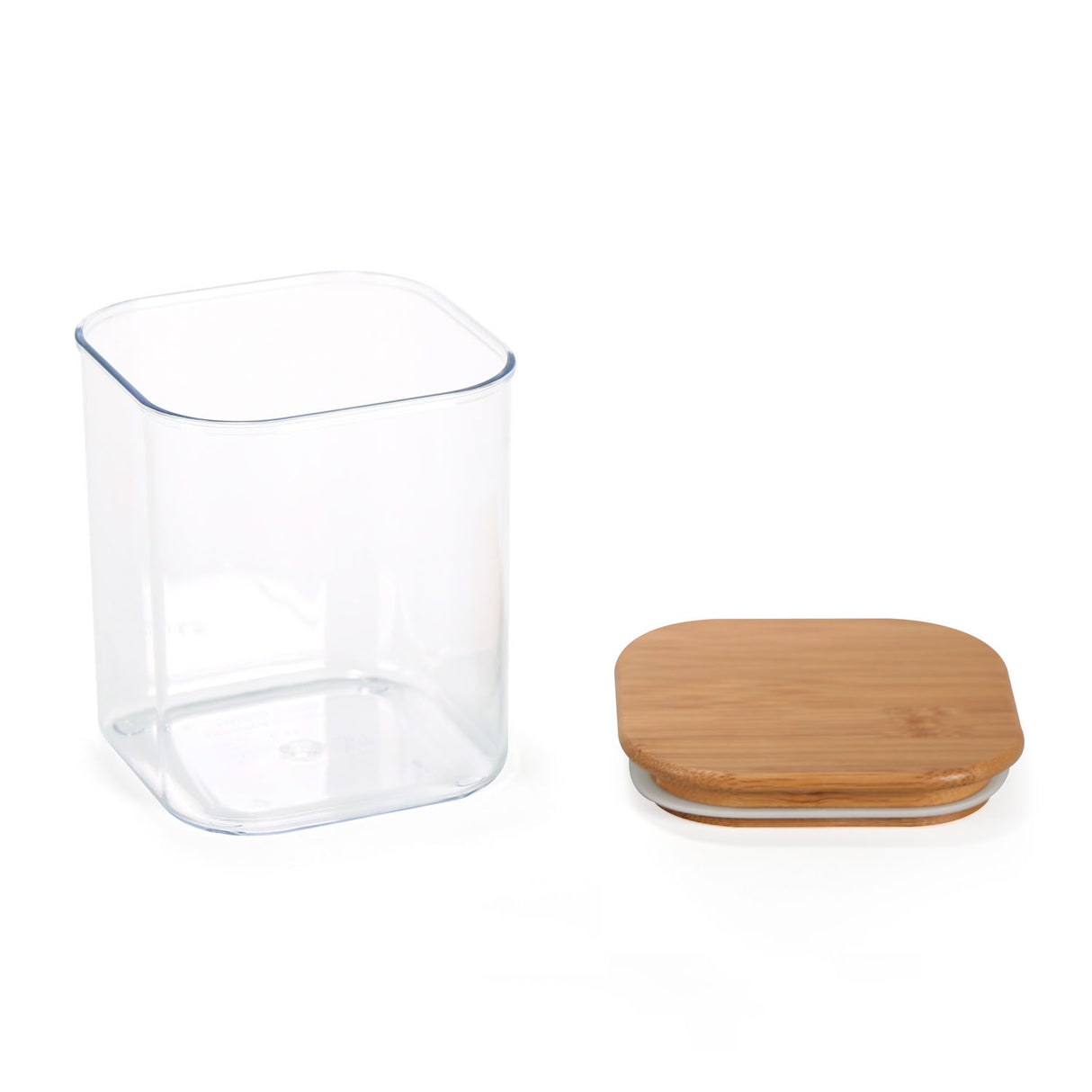 Square Shape 1100 ml Container with Bamboo Lid (Transparent)