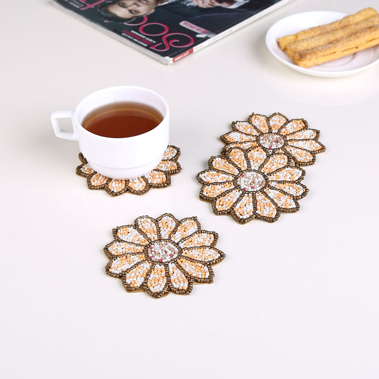 Nilkamal Floral Beaded Coasters Set of 4 (Multicolor) - 01