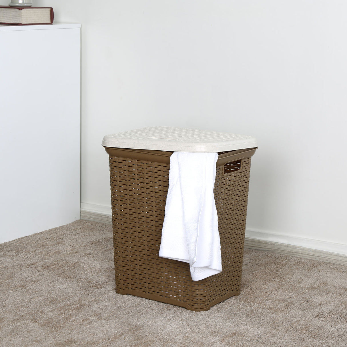 Laundry Basket 35L Plastic- Brown and Cream