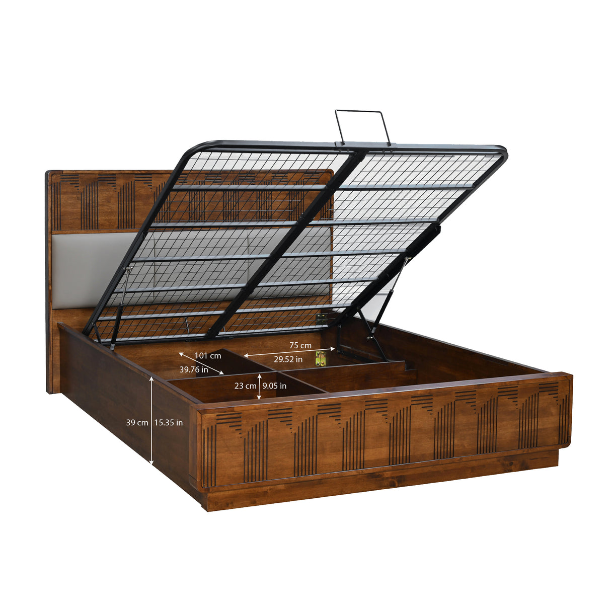 Albury Solid Wood Queen Bed with Hydraulic Storage- Antique Cherry