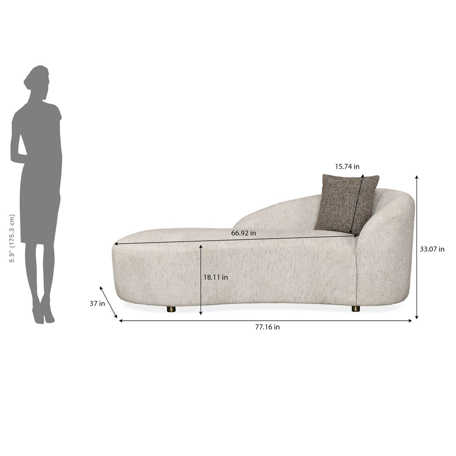 Giorgio Right Chaise Lounge Textured Fabric Sofa- Ivory