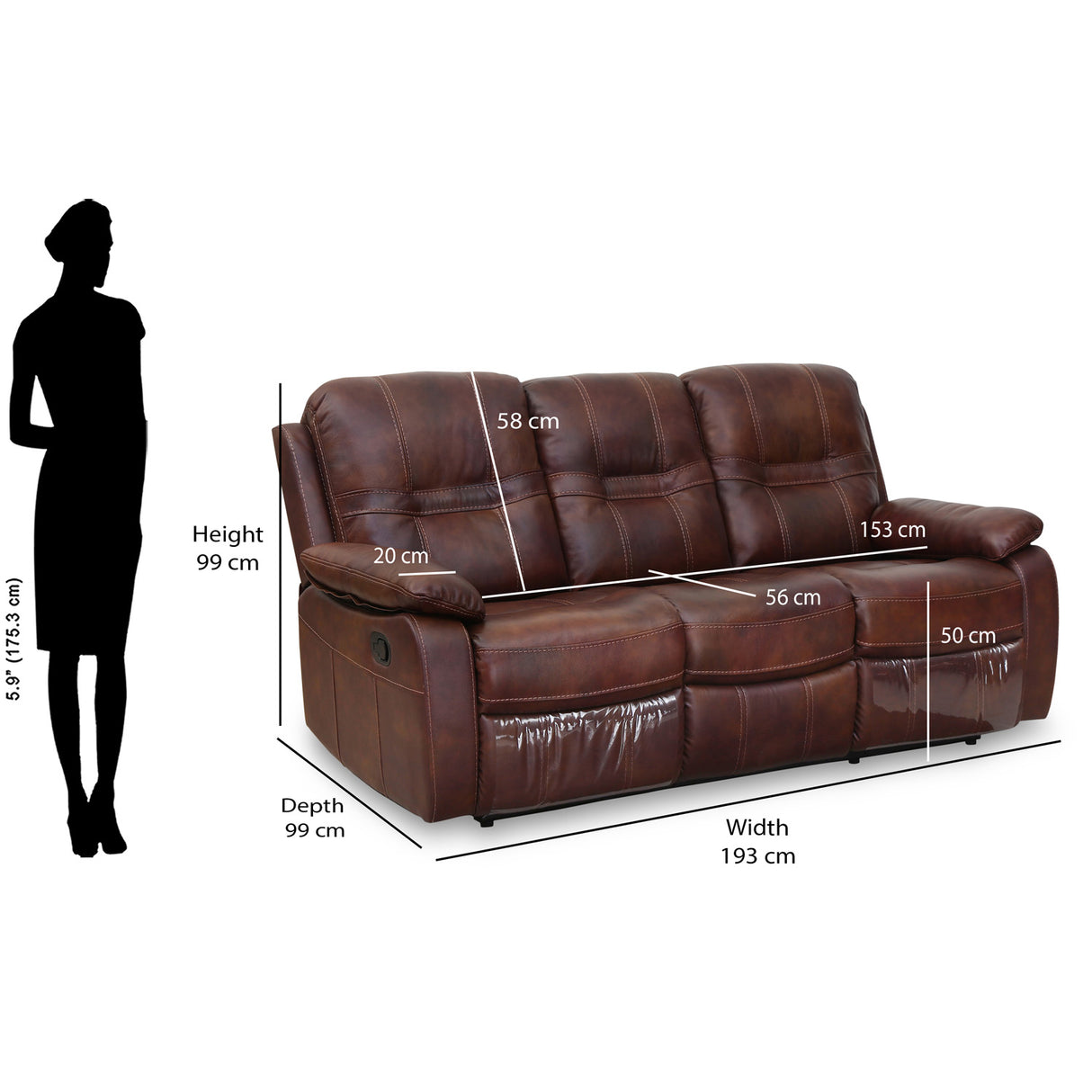 Wilson 3 Seater Manual Recliner (Brown)