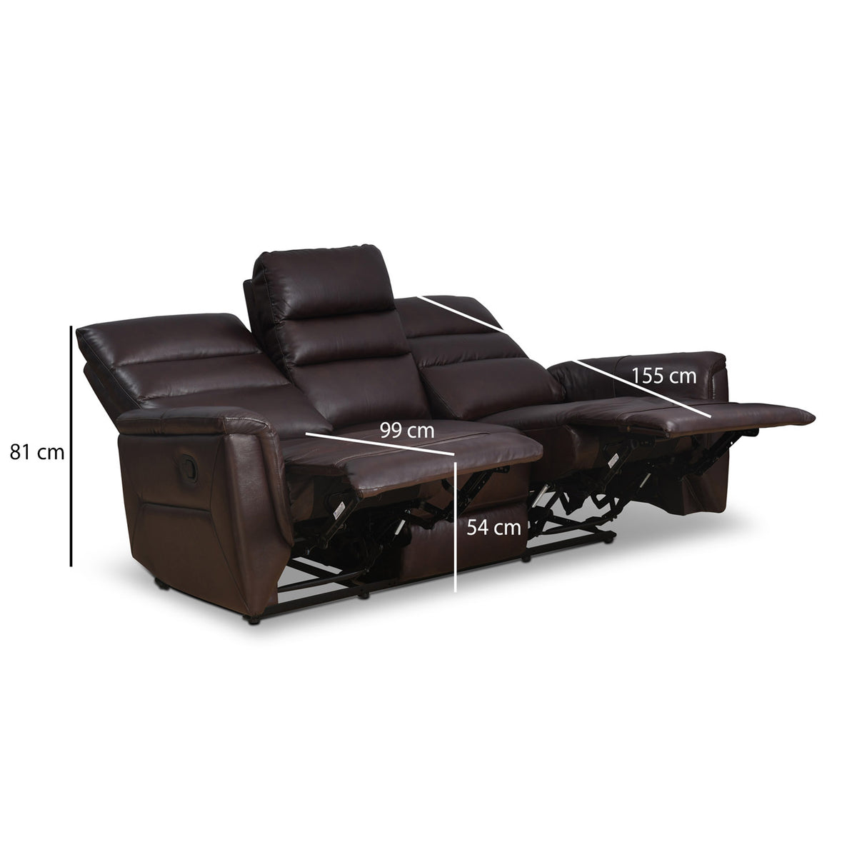 Brandon 3 Seater Manual Recliner (Dark Brown)