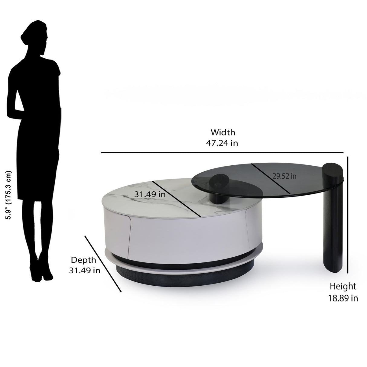 Kairos Ceramic and Glass Top Center Table (White & Dark Walnut)