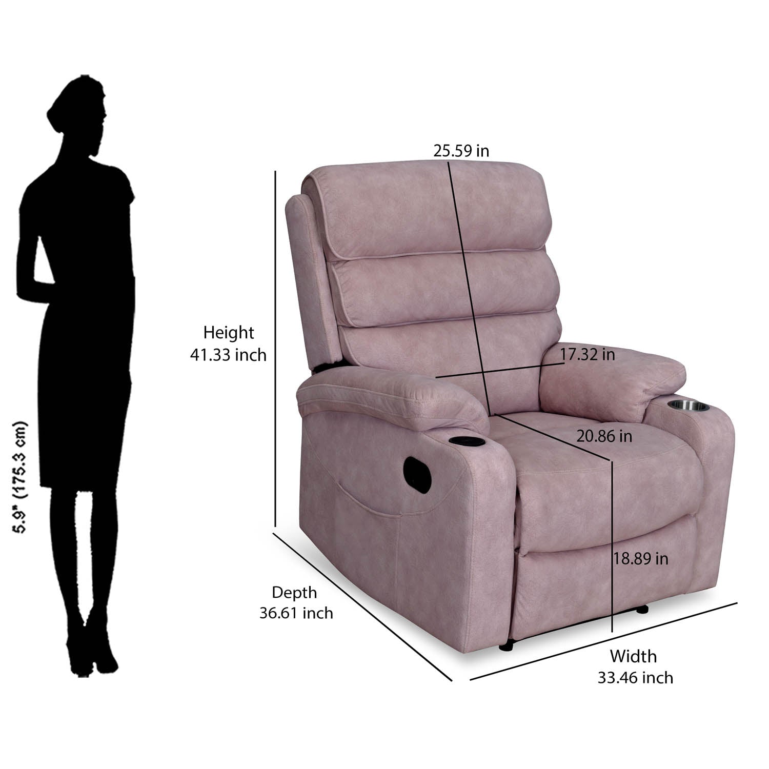 Ease Massage Chair with Manual Recliner and Wireless Charging- Mauve