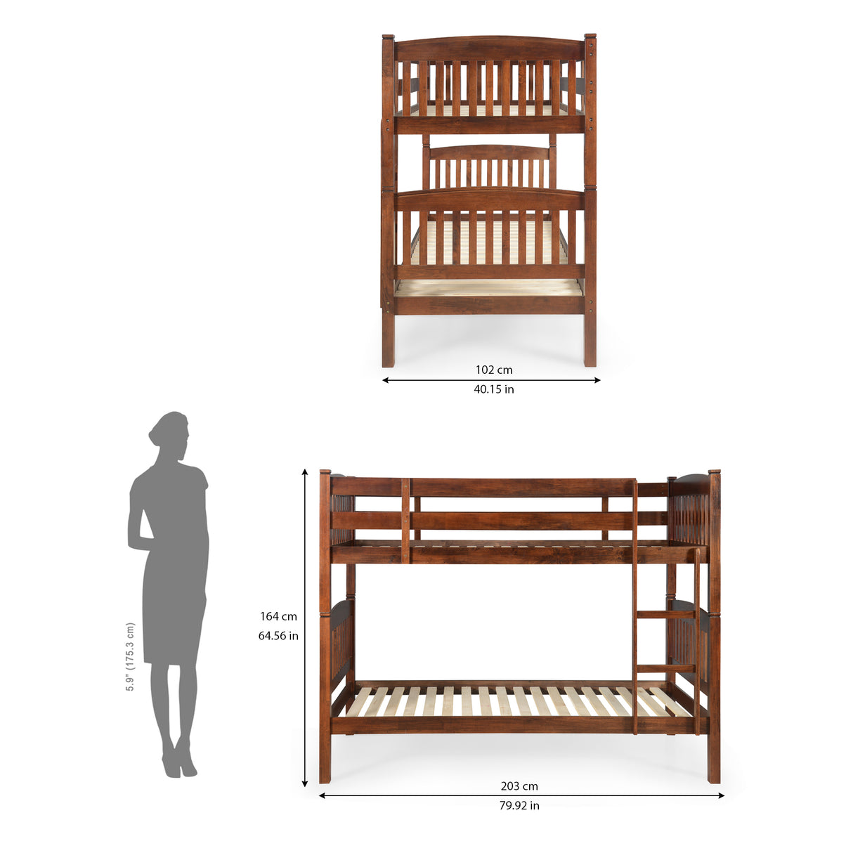 Dom Solid Wood Bunk Bed- Cappuccino