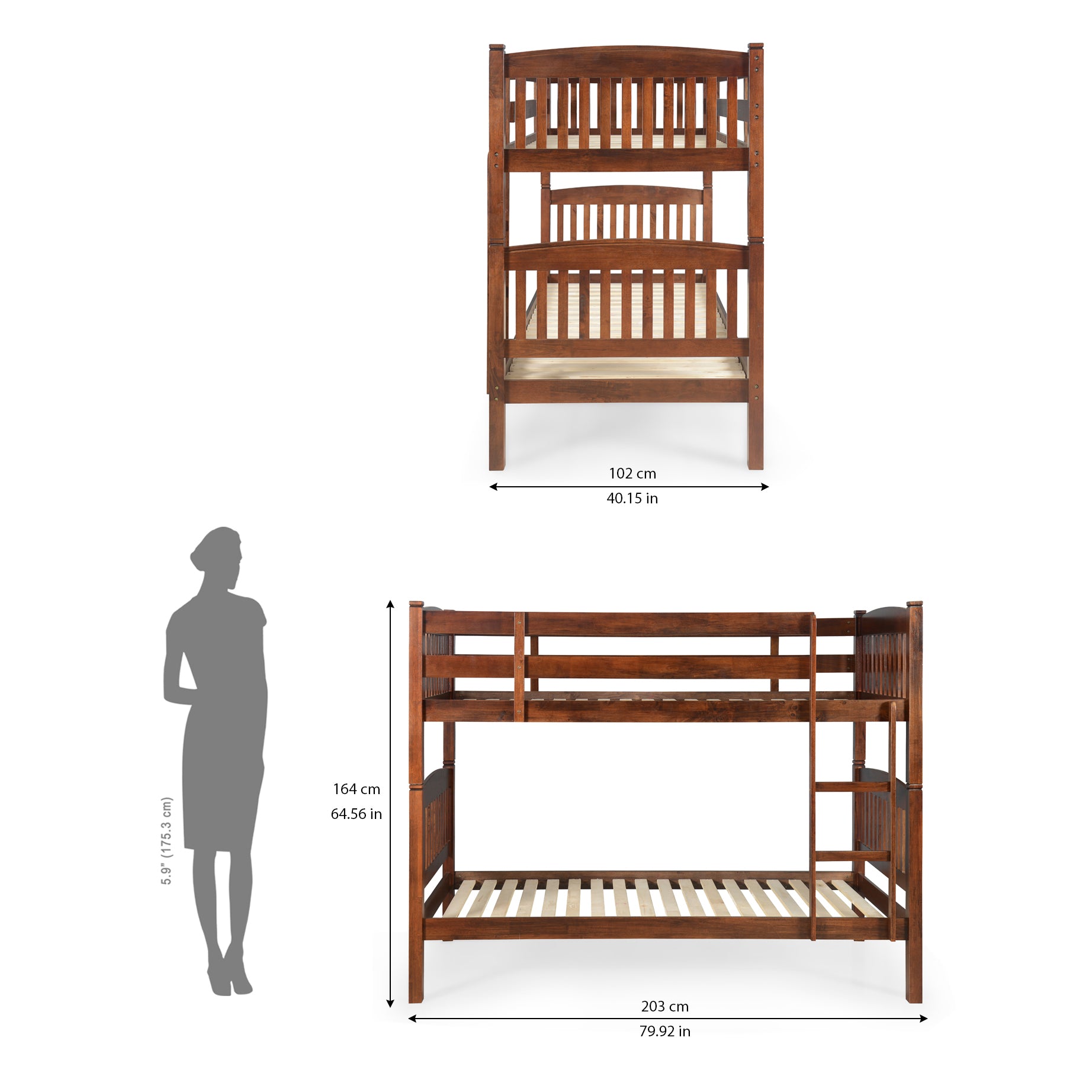 Dom Solid Wood Bunk Bed- Cappuccino