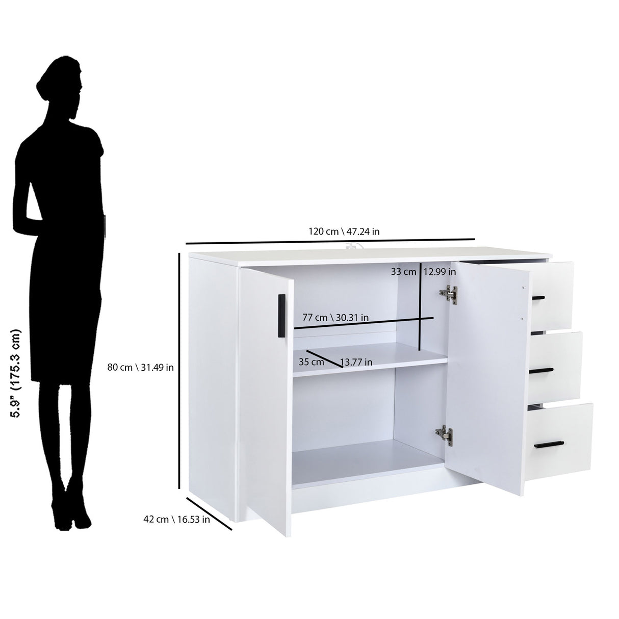 Edur Buffet Sideboard Cabinet (White)