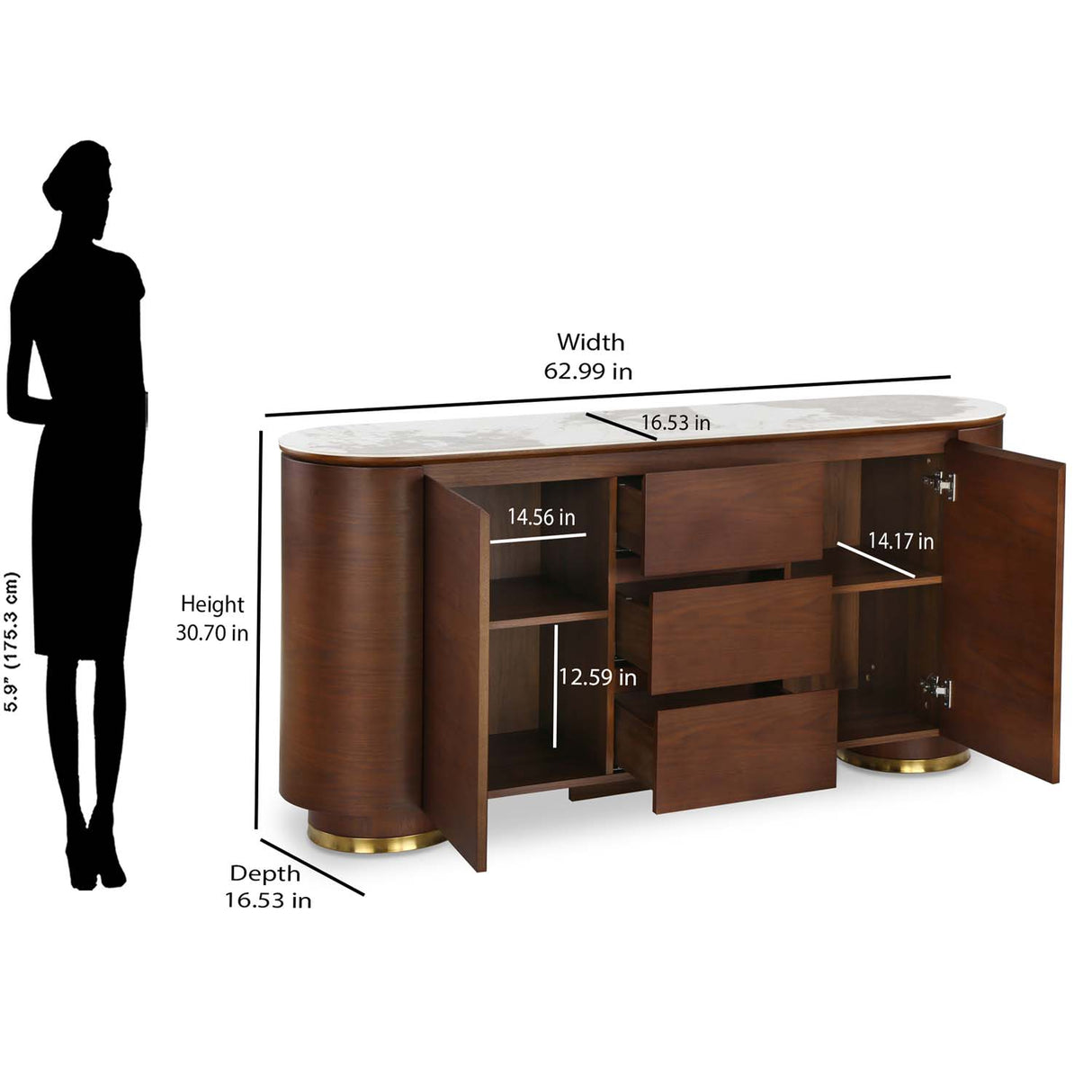 Empera Sintered Top Buffet Sideboard Cabinet (Walnut & Beige)