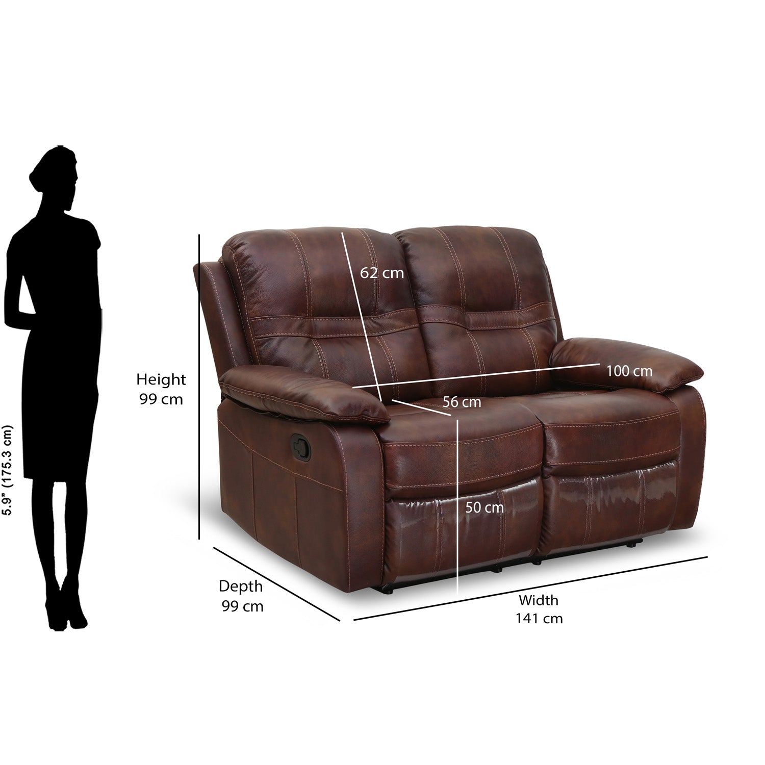 Wilson 2 Seater Manual Recliner (Brown)