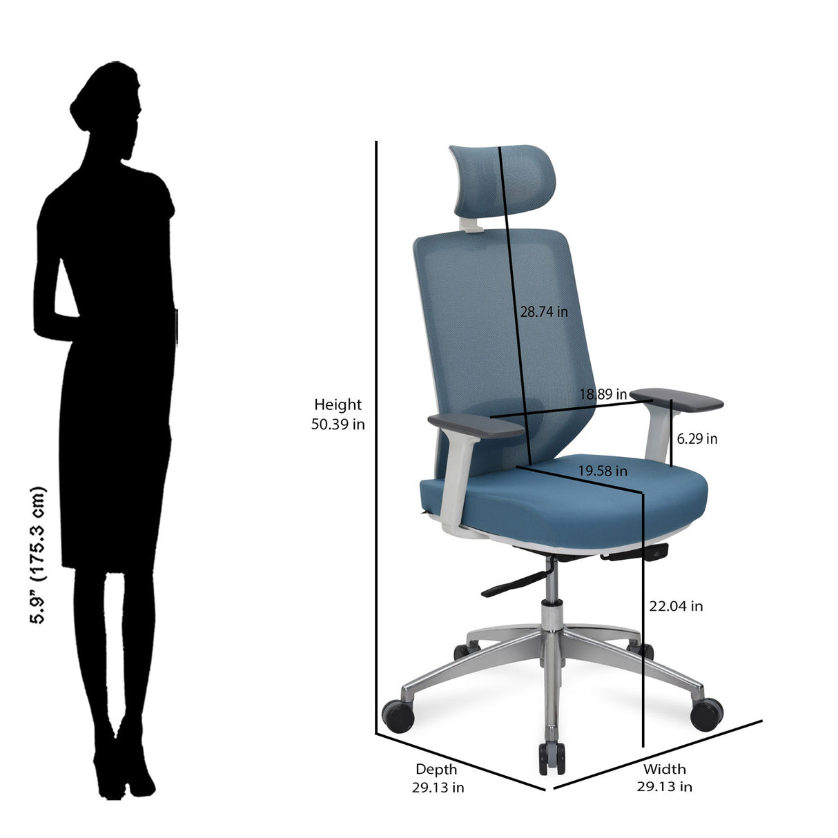 Poise Pro High Back Mesh Chair- White and Blue