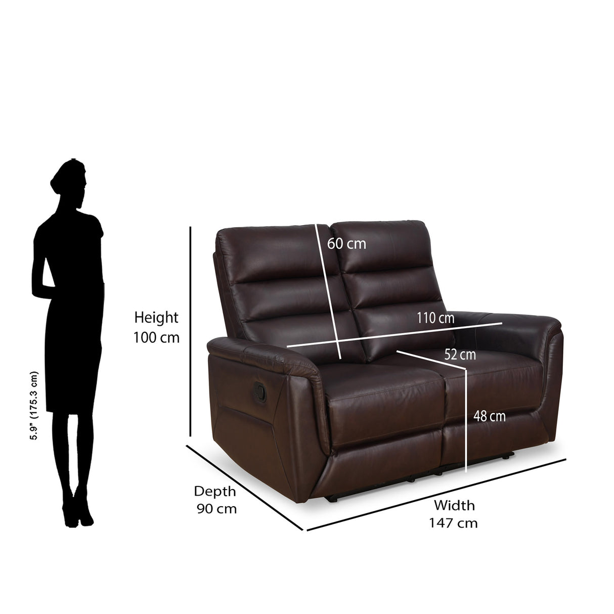 Brandon 2 Seater Manual Recliner (Dark Brown)