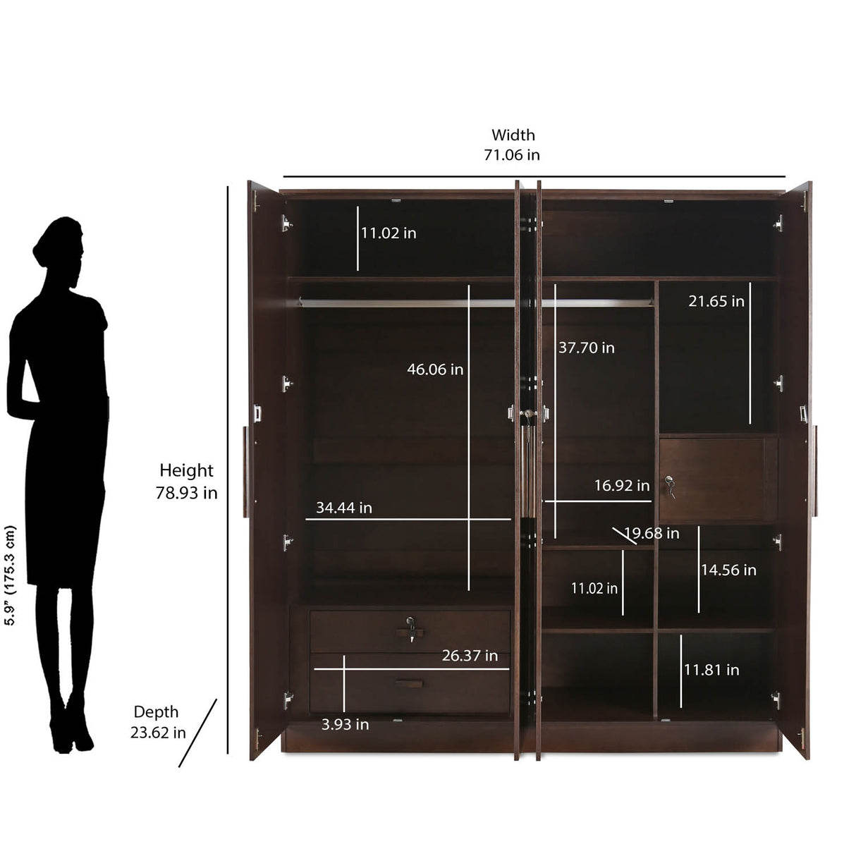 Triton 4 Door Wardrobe (Cocoa Brown)