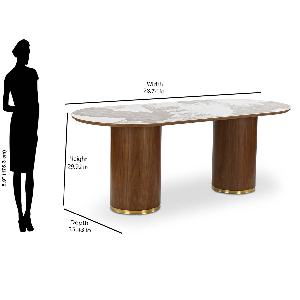 Empera Sintered Top 6 Seater Dining Table (Walnut & Beige)