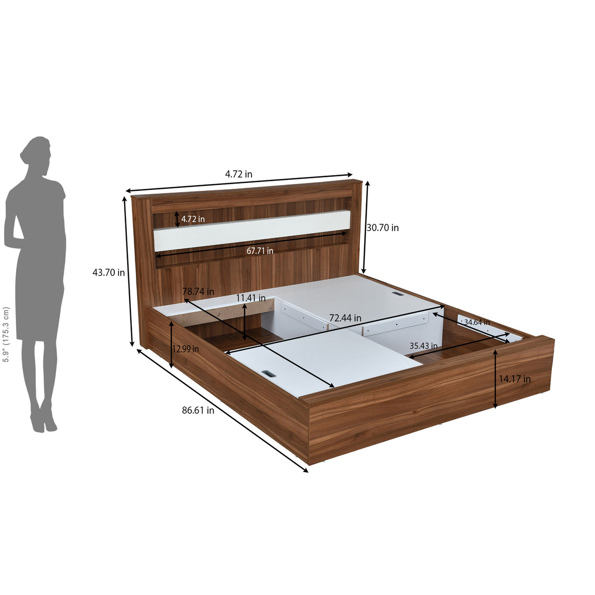 Magnus King Bed with Box Storage(Lyon Walnut)