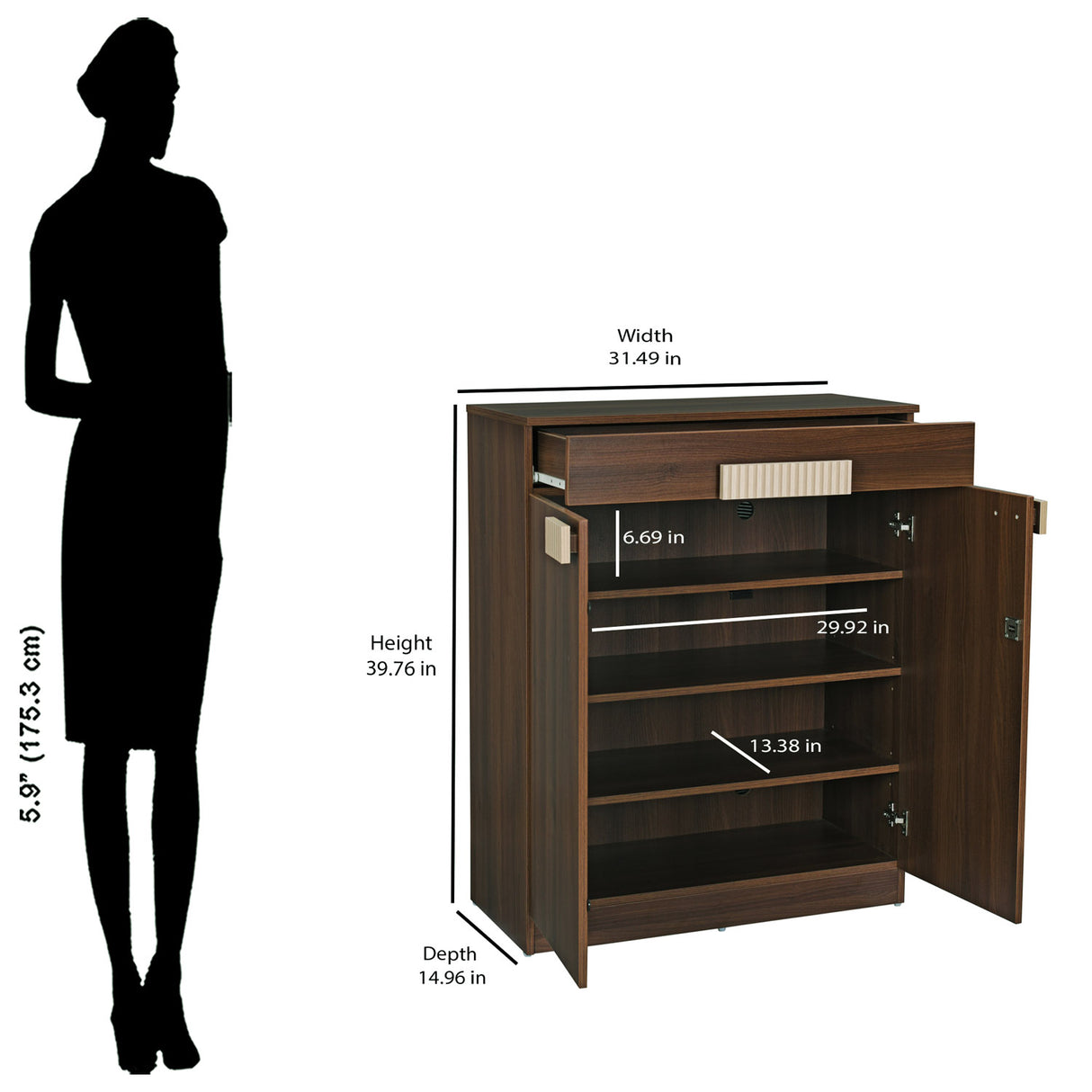 Rova Engineered Wood Shoe Cabinet (Walnut) – Size In Inches