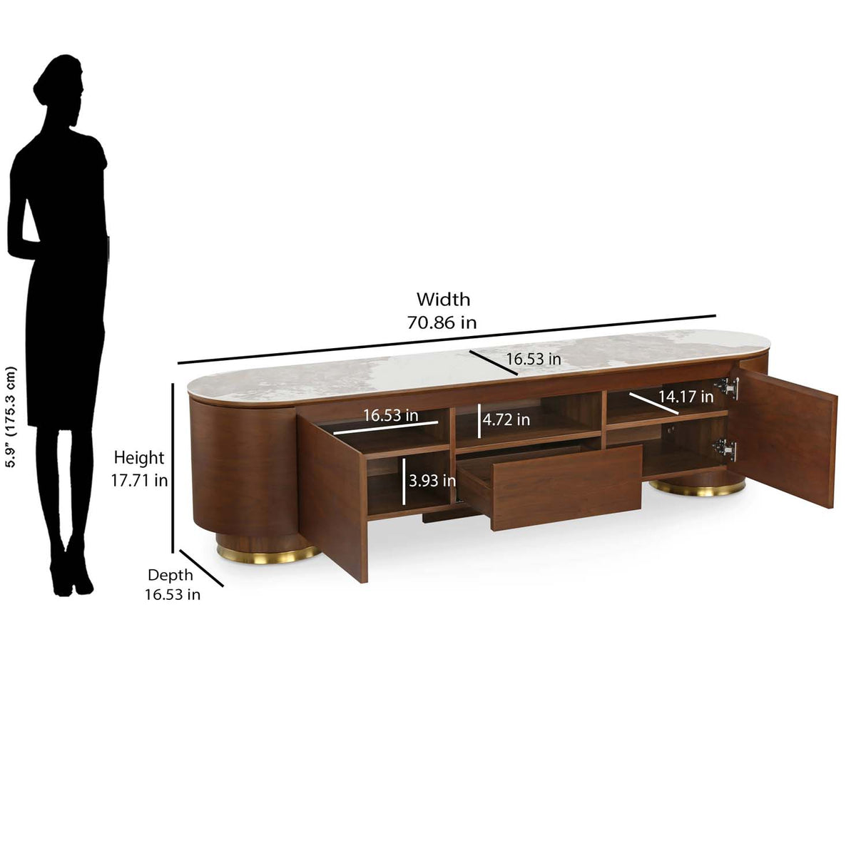 Empera Sintered Top TV Unit (Walnut & Beige) - Size In Inches