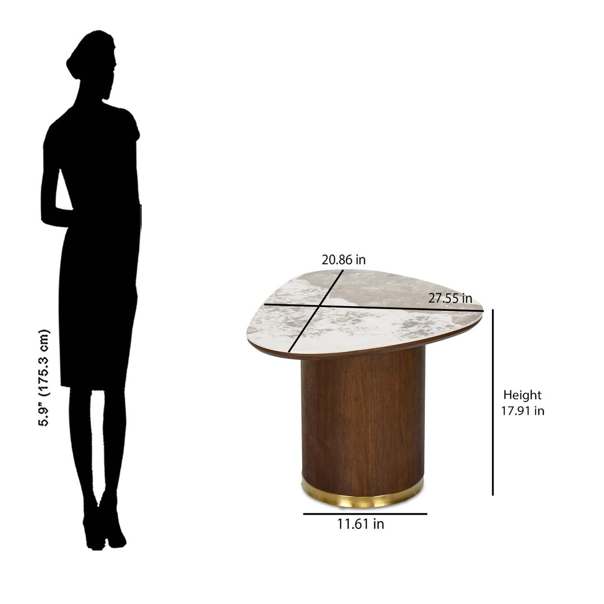 Empera Sintered Top Side Table (Walnut & Beige)