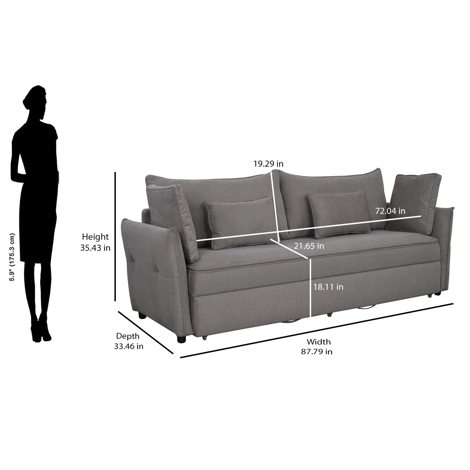 Aveo 3 Seater Sofa Cum Bed (Grey)