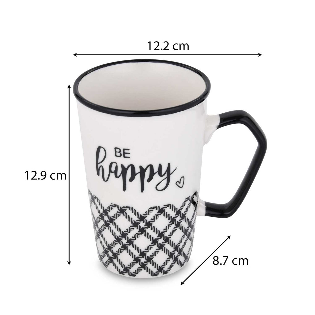 Be Happy Printed 450 ml Ceramic Coffee Mug- Black & White