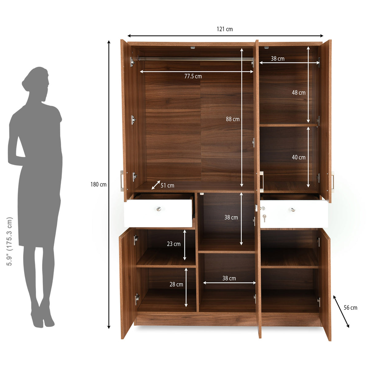 Magnus 3 Door Engineered Wood Wardrobe (Lyon Walnut)