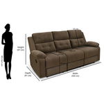 Derik 3 Seater Manual Fabric Recliner Sofa- Brown