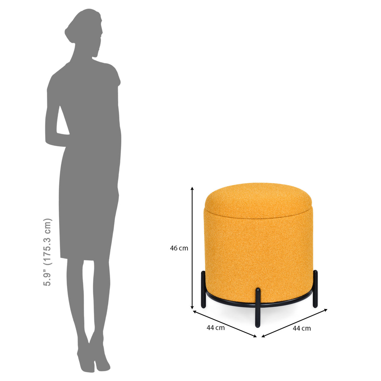 Volga Ottoman with Storage and Metal Base(Yellow)