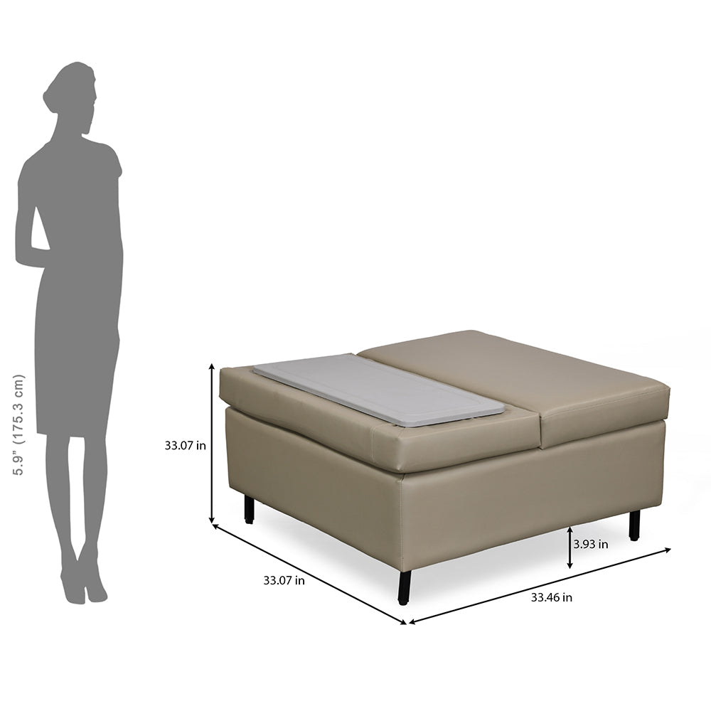 Infnia Leatherette Reversible Ottoman- Beige