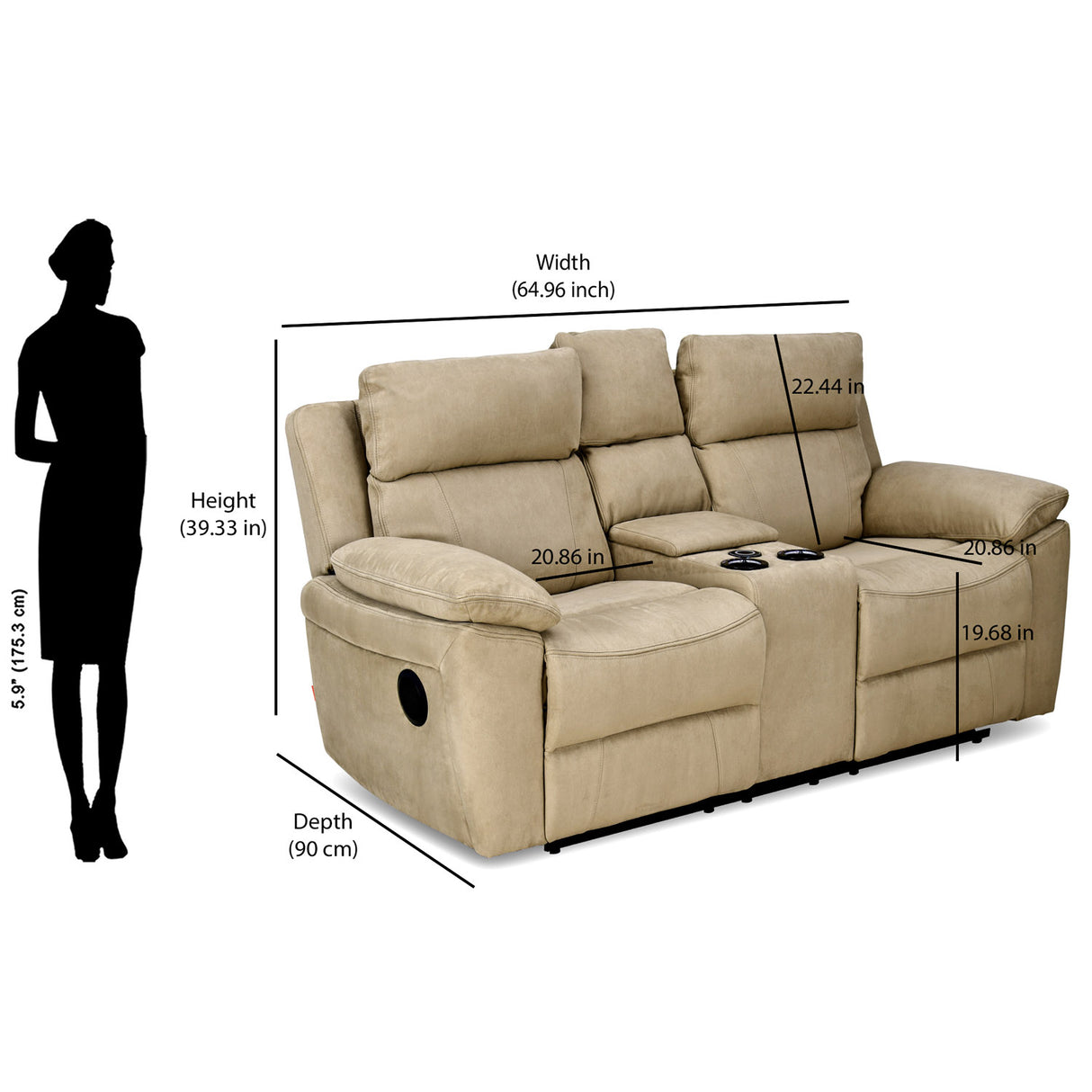 Clapton 2 Seater Double Motor Electric Recliner With Smart Center Console (Beige)