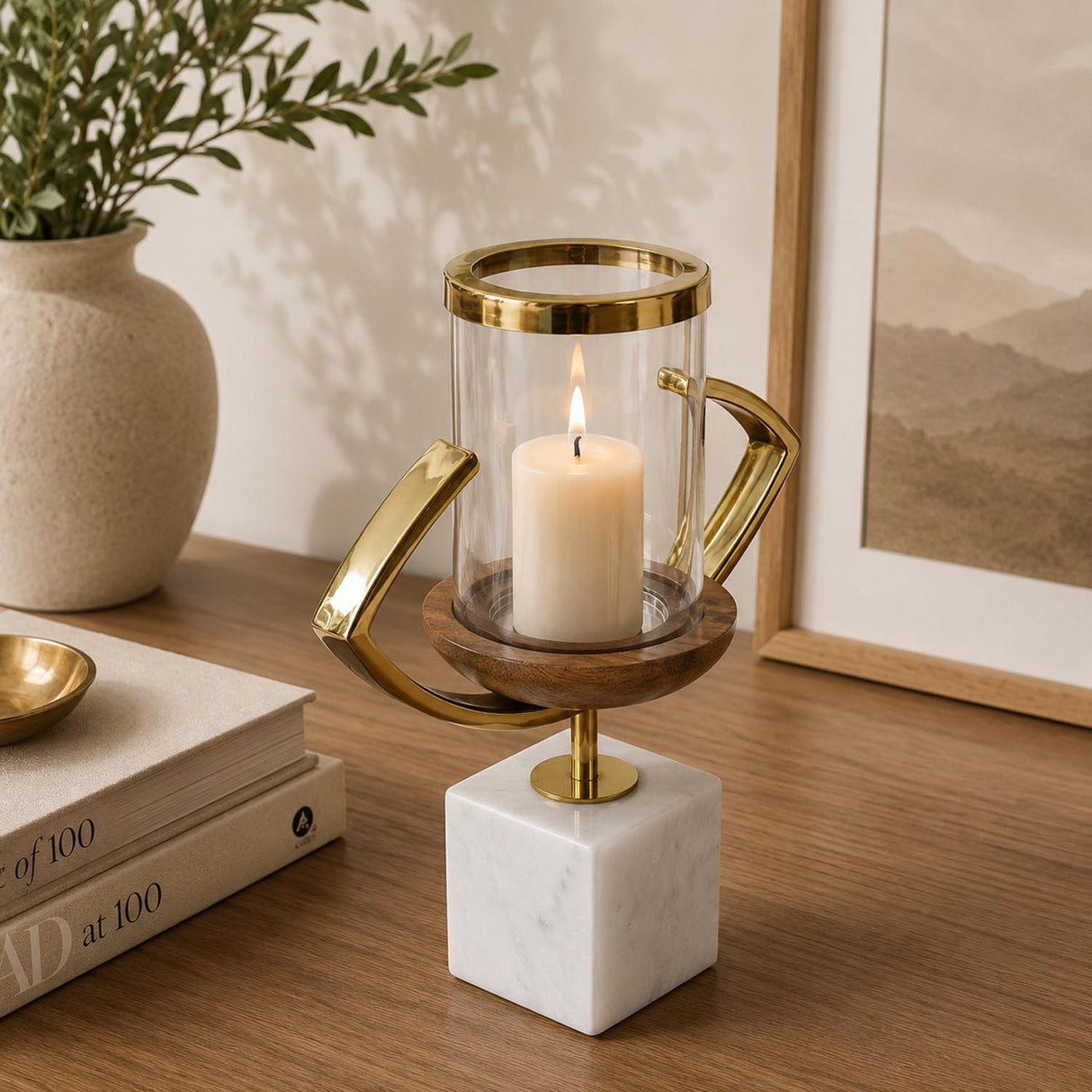 Decorative Eye Shape Candle Holder- Gold & White