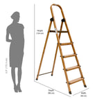 5 Steps Wooden Finished Foldable Aluminum Ladder- Brown