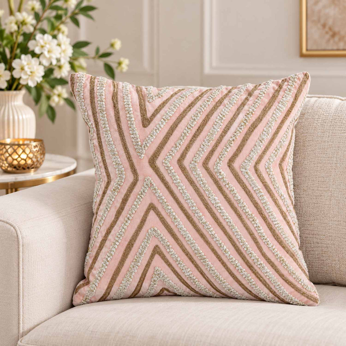 La Rosa Vortex lines Cushion Cover- Pink