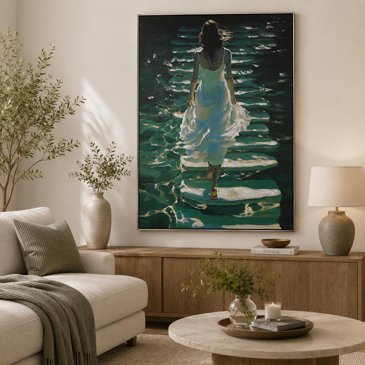 Walking Girl Canvas Painting- Multicolor