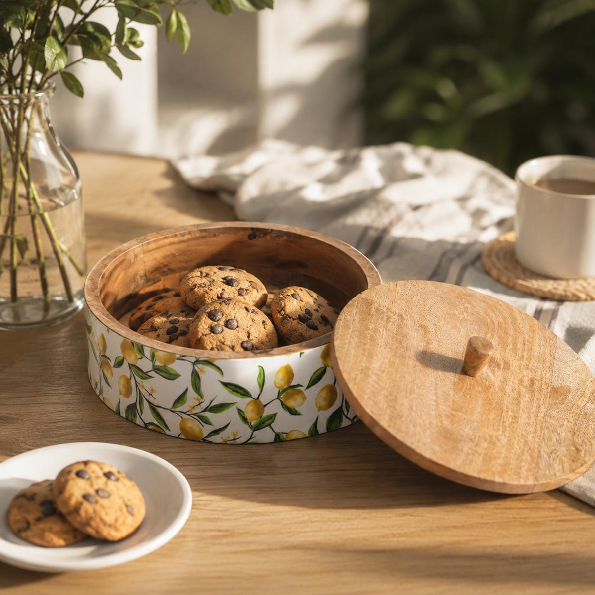 Wooden Round Casserole With Lid- Yellow
