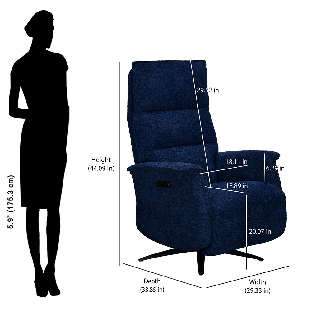 Hover 1 Seater Triple Motor Zero Gravity Electric Recliner (Blue) - Size In Inches