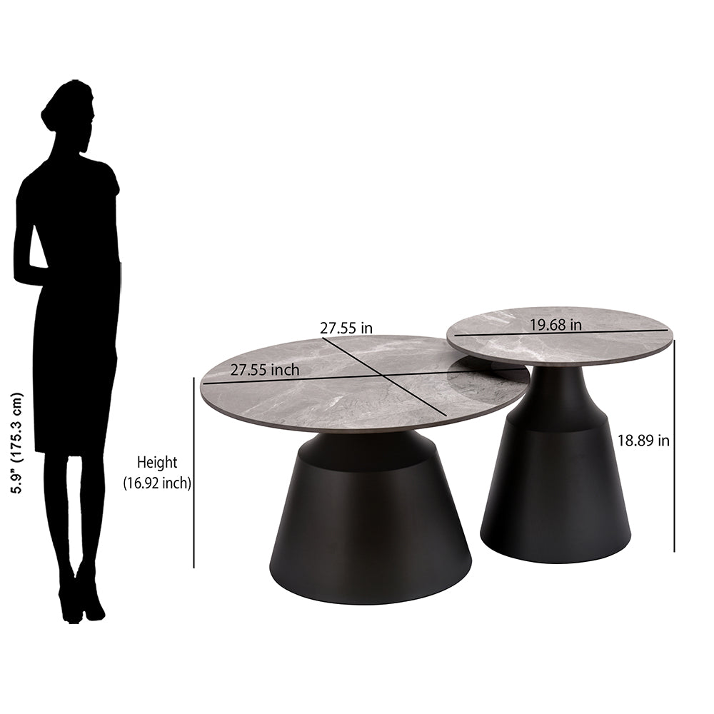 Estel Ceramic Top Center & Side Table Set (Grey)