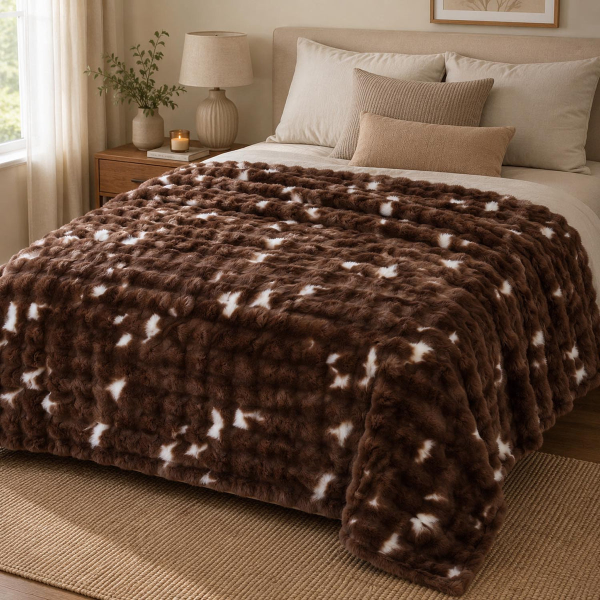 Soft Fur Polyester Double Blanket- Brown